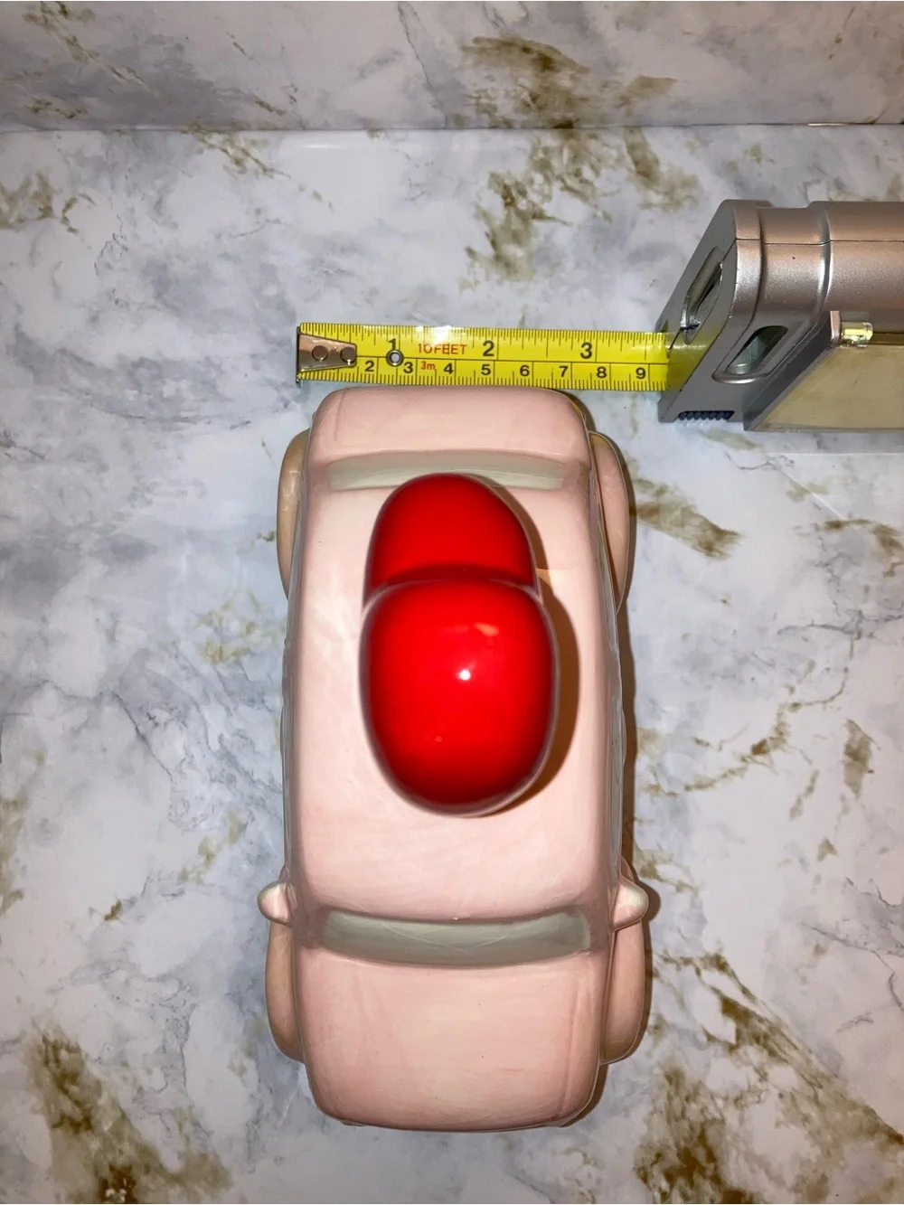 Pink Ceramic Retro Car with Red Love Heart Coquette Holiday Decor